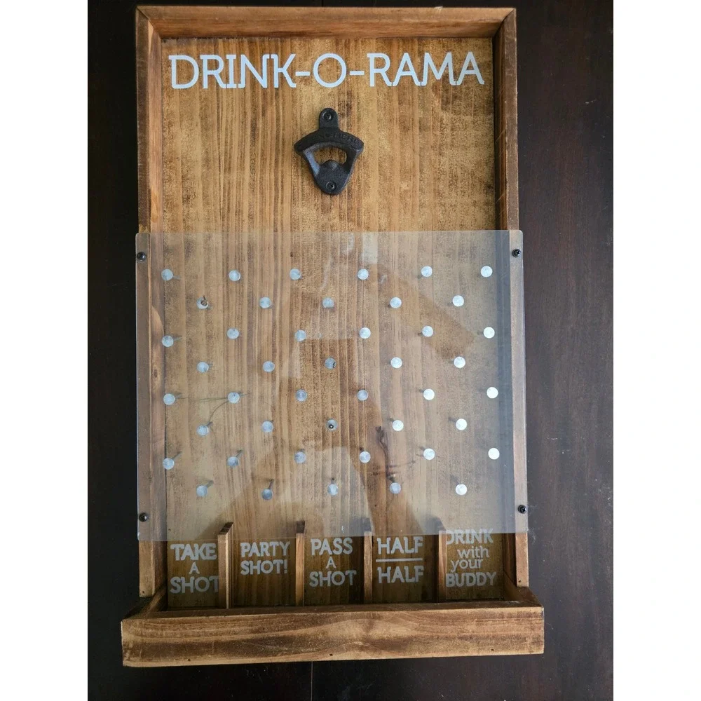 Merchsource Drink-O-Rama Wooden Wall Bottle Opener Plinko Drinking Game 21 Inch